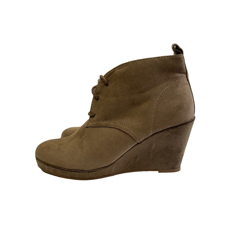 Dolce Vita DV Brown Suede Wedge Ankle Boots Lace Up Side Zip Women 7.5 - Picture 2 of 13